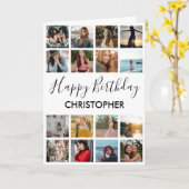 Happy Birthday Foto Collage 16 Fotos Schwarz-weiß Karte (Gelbe Blume)