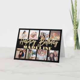 Happy Birthday Foto Collage Elegantes Schwarzes &  Karte