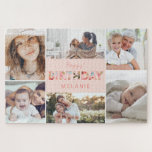 Happy Birthday Foto Collage & Floral Muster Puzzle<br><div class="desc">Feiern Sie einen geliebten Menschen, einen Freund oder ein Familienmitglied zum Geburtstag mit unserem personalisierten Geburtstag Foto Collage und Blumenmuster feiern Foto Puzzle. Das Design verfügt über sechs Foto-Layouts, mit denen Sie Ihre eigenen Geburtstagsgedächtnisse-Fotos anzeigen können. "Geburtstag" ist mit einem schönen Blumenmuster entworfen und mit dem Namen des Empfängers abgestimmt....</div>