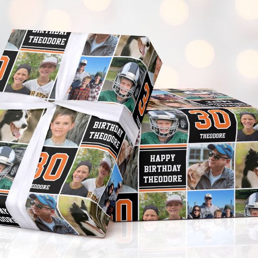 Happy Birthday Foto Collage jedes Alter orange Sch Geschenkpapier