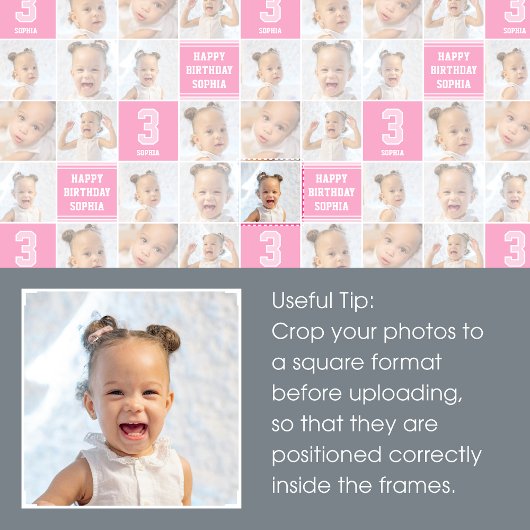 Happy Birthday Foto Collage jedes Alter rosa weiß Geschenkpapier