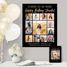 Happy Birthday Foto Collage Moderne Schwarz und Go Poster
