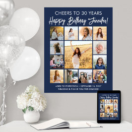 Happy Birthday Foto Collage Navy Blau und Weiß Poster