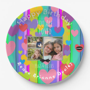 Happy Birthday Foto Colorful Hearts HAMbWG Paper Pappteller