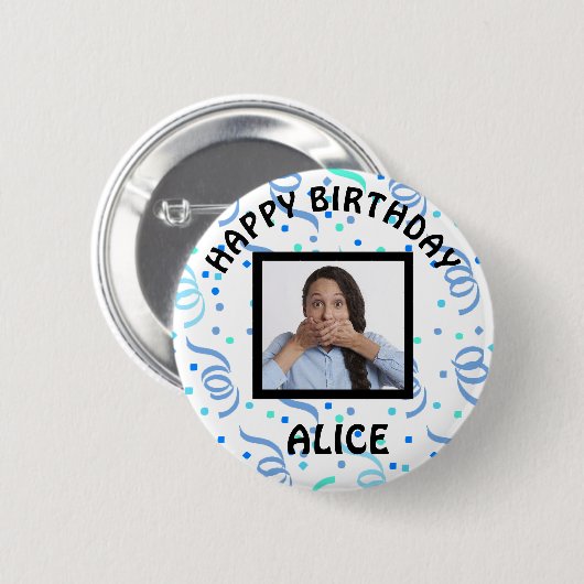 Happy Birthday Foto Confetti Button (Vorne & Hinten)