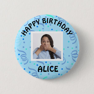 Happy Birthday Foto Confetti Button