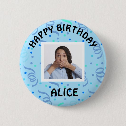 Happy Birthday Foto Confetti Button (Vorderseite)