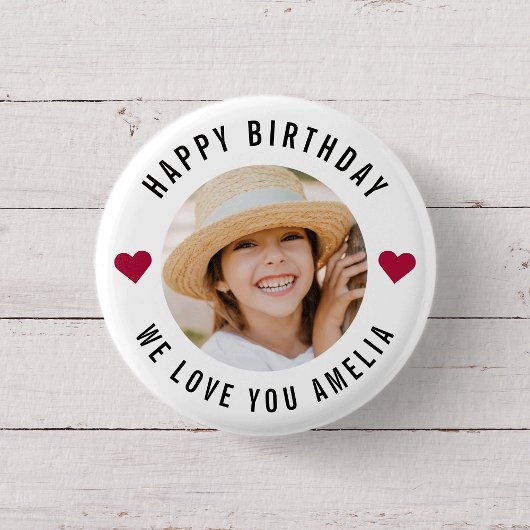 Happy Birthday Foto Einfaches Chic Modernes Herz Button