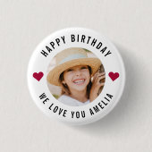 Happy Birthday Foto Einfaches Chic Modernes Herz Button (Vorderseite)