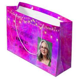 Happy Birthday Foto Elegantes Schwarz Rosa Party Große Geschenktüte