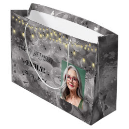 Happy Birthday Foto Elegantes Schwarz Rosa Party Große Geschenktüte