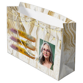 Happy Birthday Foto Elegantes Schwarz-weißes Party Große Geschenktüte