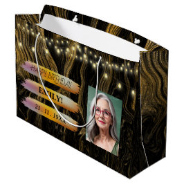 Happy Birthday Foto Elegantes Schwarz-weißes Party Große Geschenktüte