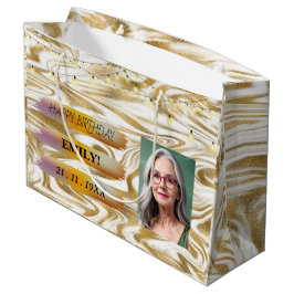 Happy Birthday Foto Elegantes Schwarz-weißes Party Große Geschenktüte