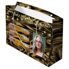 Happy Birthday Foto Elegantes Schwarz-weißes Party Große Geschenktüte