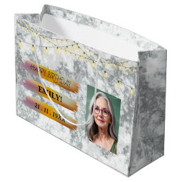 Happy Birthday Foto Elegantes Schwarz-weißes Party Große Geschenktüte