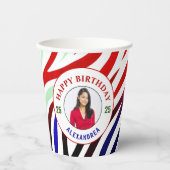 Happy Birthday Foto Farbenfrohe Streifen personali Pappbecher (Vorderseite)