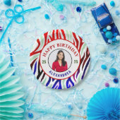 Happy Birthday Foto Farbenfrohe Streifen personali Pappteller (Party)