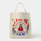 Happy Birthday Foto Farbenfrohe Streifen personali Tragetasche (Rückseite)