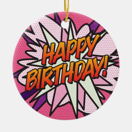 HAPPY BIRTHDAY Foto Fun Retro Comic Book Keramik Ornament (Vorne)