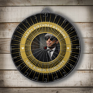 Happy Birthday Foto Gold Black Modern Custom Dartscheibe