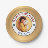 Happy Birthday Foto Gold Elegante Persönliche Gest Pappteller (Vorderseite)