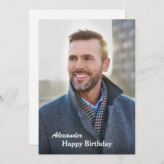 Happy Birthday Foto Moderne personalize Flat Card (Vorne/Hinten)