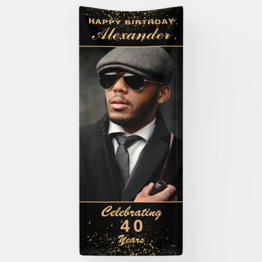 Happy Birthday Foto Party Event Gold Custom Banner (Vertikal)