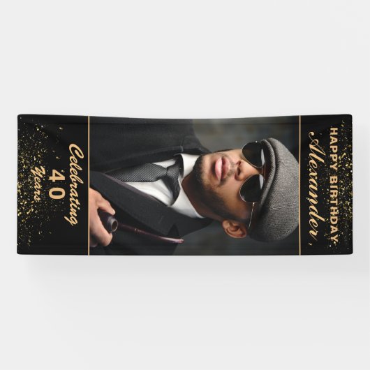 Happy Birthday Foto Party Event Gold Custom Banner (Horizontal)