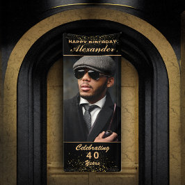 Happy Birthday Foto Party Event Gold Custom Banner