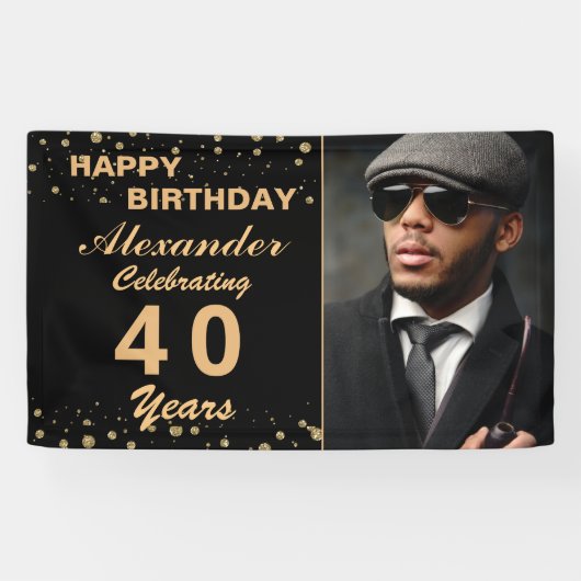 Happy Birthday Foto Party Event Gold Custom Banner (Horizontal)