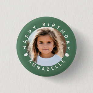 Happy Birthday Foto und Name Abzeichen Button