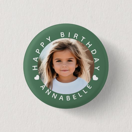 Happy Birthday Foto und Name Abzeichen Button (Vorderseite)