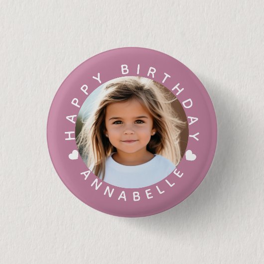 Happy Birthday Foto und Name Abzeichen Button (Vorderseite)