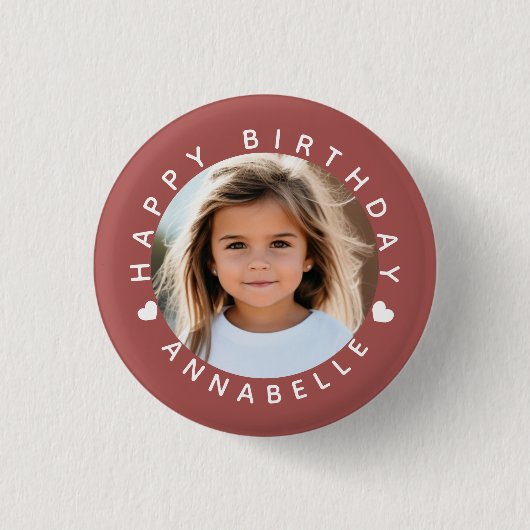 Happy Birthday Foto und Name Abzeichen Button (Vorderseite)