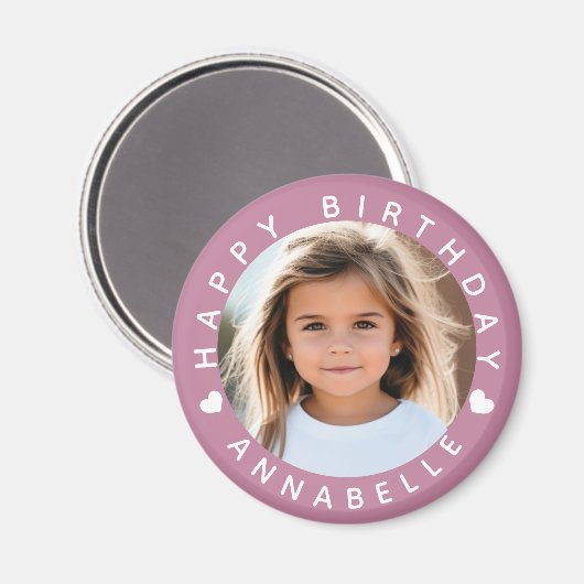 Happy Birthday Foto und Name Abzeichen Magnet (Vorderseite/Rückseite)