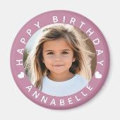 Happy Birthday Foto und Name Abzeichen Magnet (Vorne)