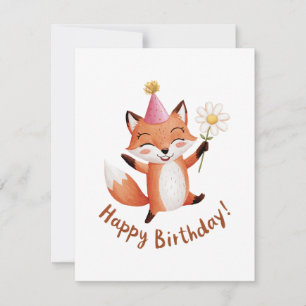 Happy Birthday Fox mit Daisy und Party Hat Feiertagskarte