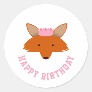 Happy Birthday Fox Runder Aufkleber