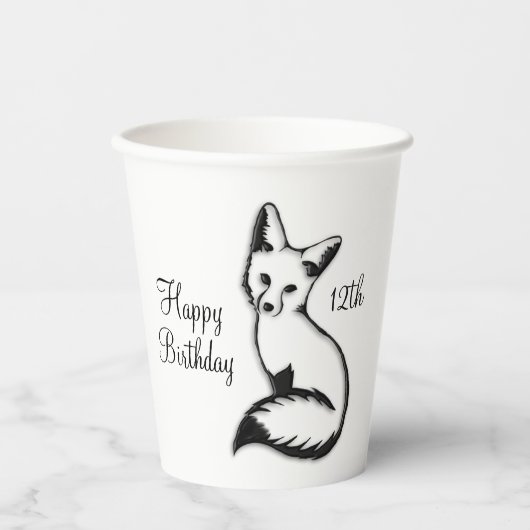 Happy Birthday Fox w Age Pappbecher (Vorderseite)