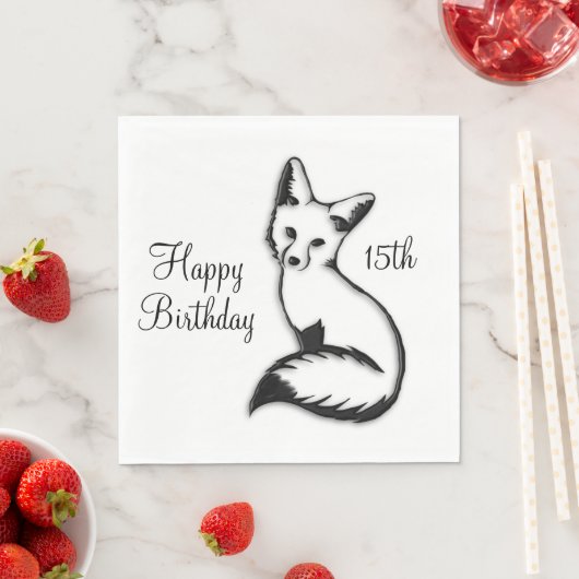 Happy Birthday Fox w Age Serviette (Beispiel)