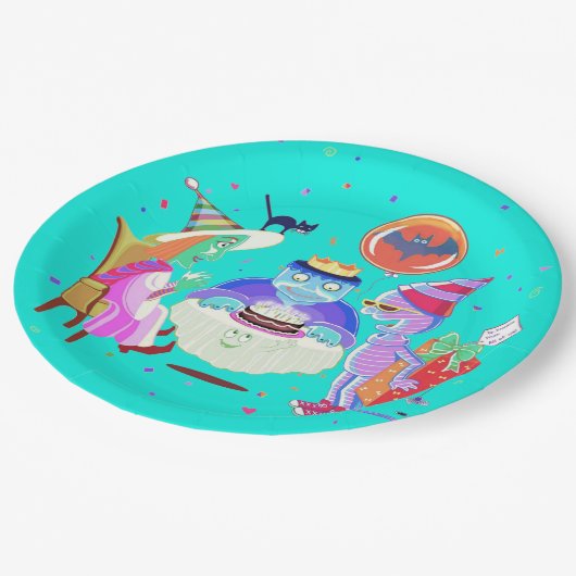 Happy Birthday Frankie (Farbe Papier Platte) Pappteller (Schrägansicht)