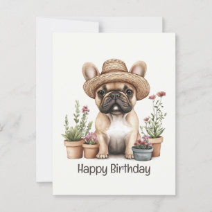 Happy Birthday Französisch Bulldog Gärtnern Blume  Postkarte