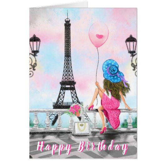 Happy Birthday Frau mit Pink Heart Balloon Liebe (Vorne)