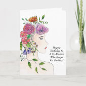 Happy Birthday Frauen mit Blume Mitarbeit Karte (Vorderseite)