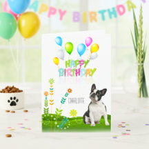 Happy Birthday French Bulldog Balloons und Blume