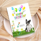 Happy Birthday French Bulldog Balloons und Blume Karte