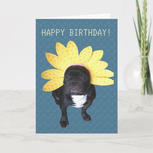 Happy Birthday French Bulldog Blume Card Karte (Vorderseite)