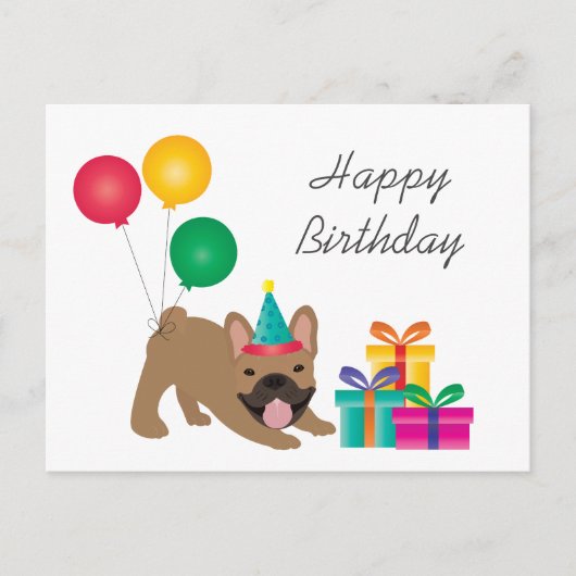 Happy Birthday French Bulldog Colorful Postkarte (Vorderseite)