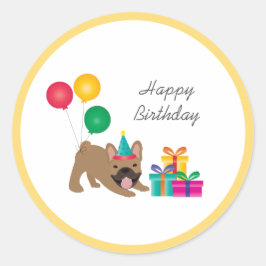 Happy Birthday French Bulldog Colorful Runder Aufkleber
